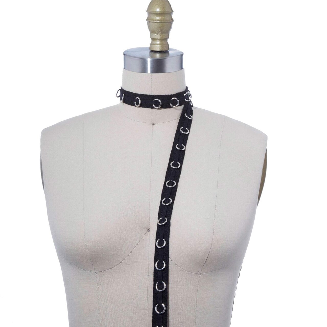 1 Yard Black Eyelet Grommet Cotton Tape 0.75" Wide with Sliding Silver Rings